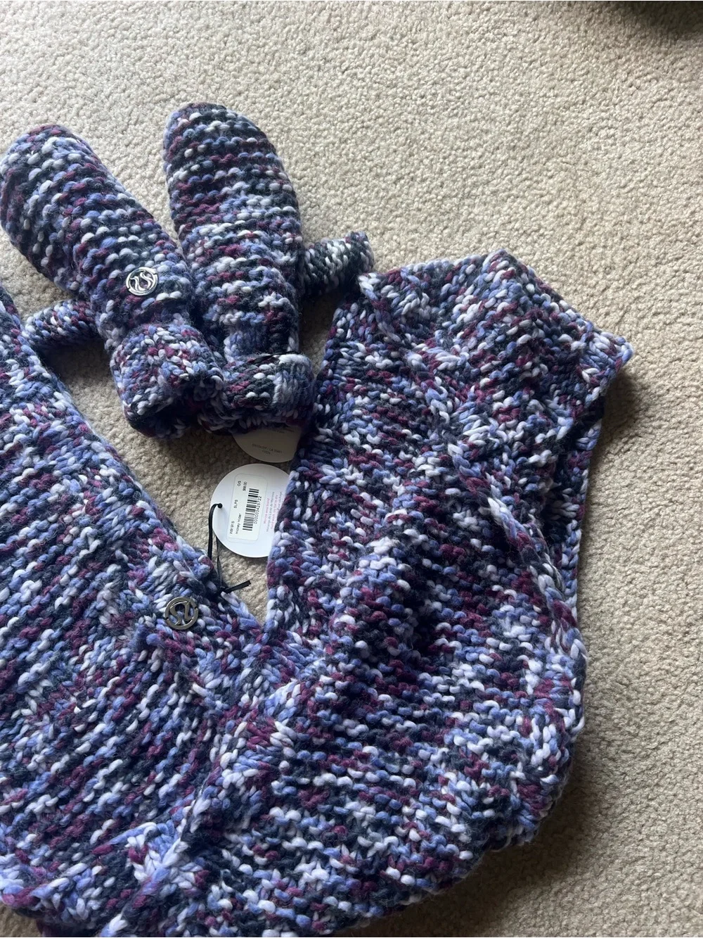 Lululemon Hickey Hider Scarf & Gloves - Black Purple Space Dye - NWT